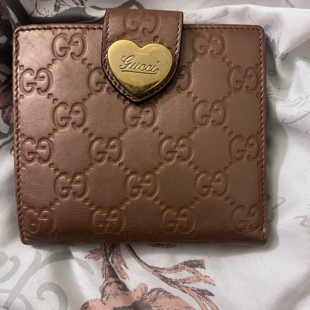 Gucci Tan Wallet with Gold Heart Accent